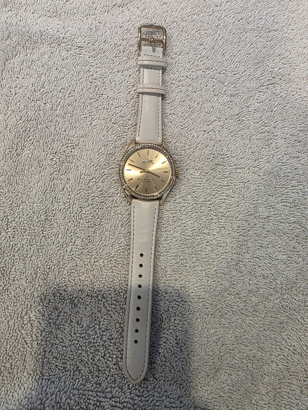 Coach Gold-Tone Dial with White Leather Strap Watch